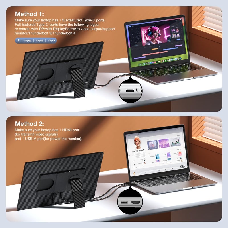 FLYTOCCA Portable Monitor, 16 Inch 1200P FHD, Horizontal and Vertical with Kickstand, Plug&Play, Built-in Speakers, Ultra-Thin Zero Frame,Travel Monitor for Laptop with Premium Smart Cover - Image 5